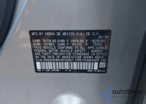 2015 Honda Fit Ex/Ex-L from USA, damaged, VIN 3HGGK5H8XFM700907